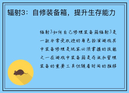 辐射3:自修装备箱,提升生存能力